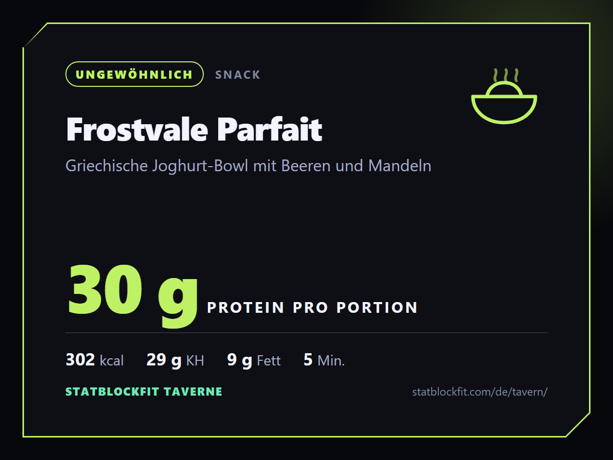 Frostvale Parfait: Griechische Joghurt-Bowl mit Beeren und Mandeln, 30 g Protein pro Portion