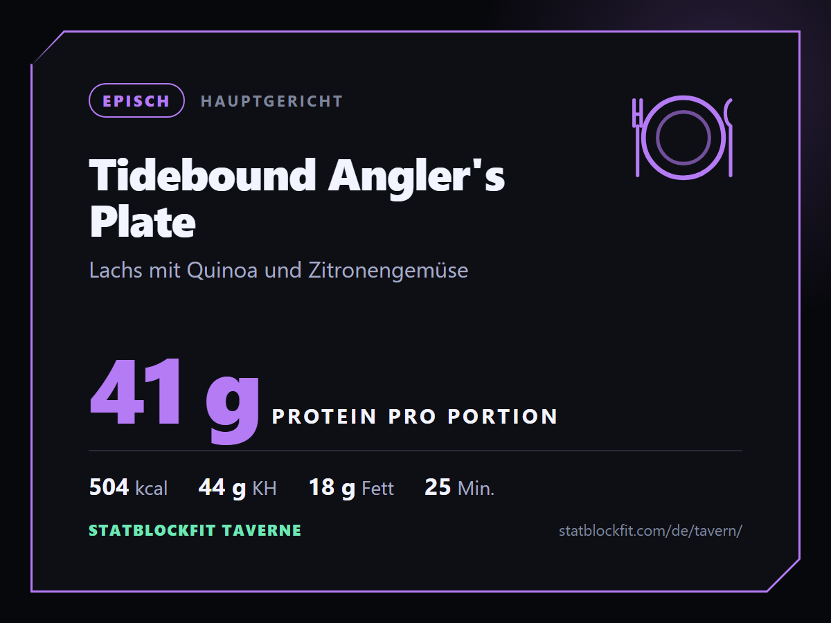 Tidebound Angler's Plate: Lachs mit Quinoa und Zitronengemüse, 41 g Protein pro Portion