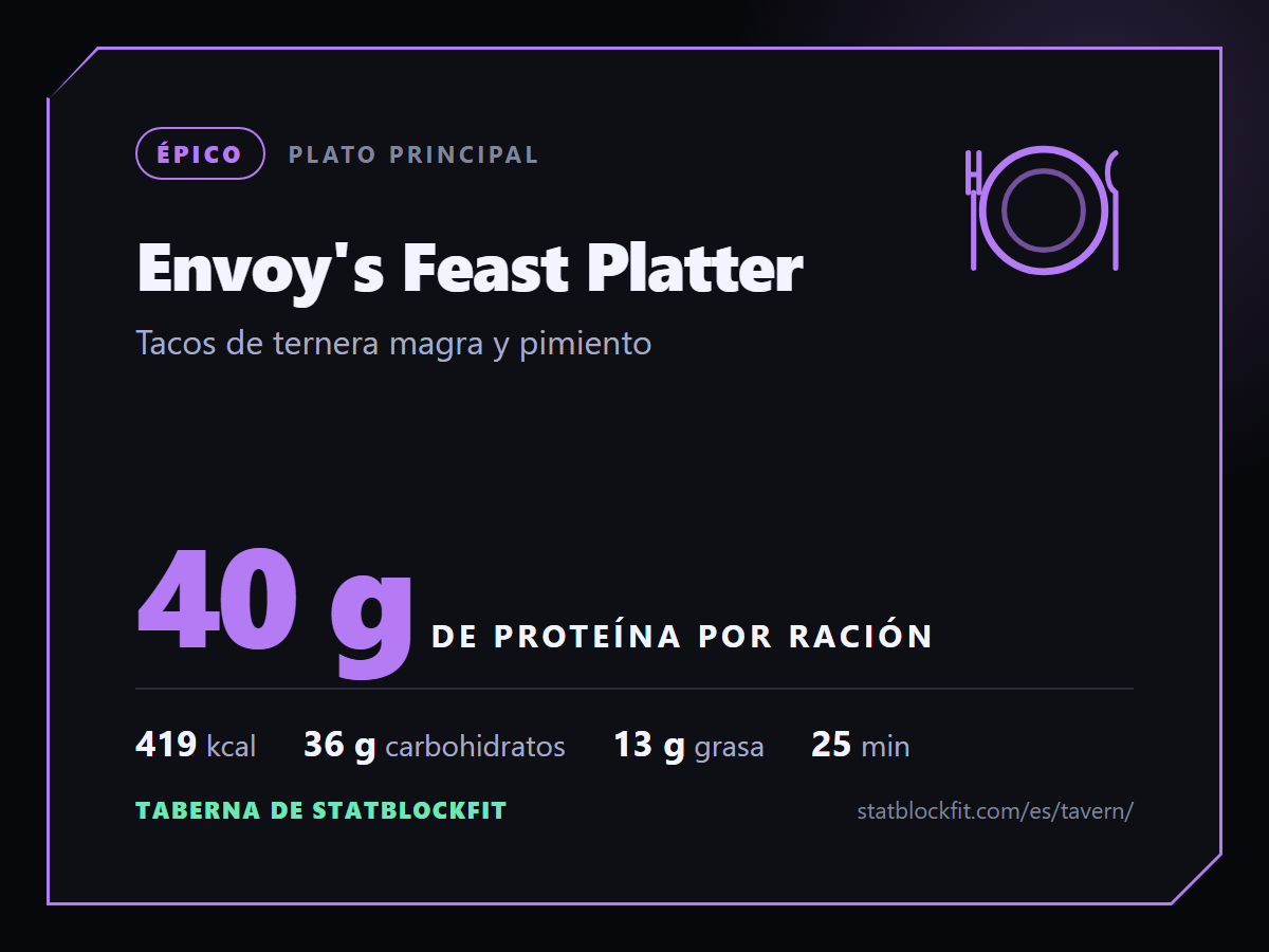 Envoy's Feast Platter: Tacos de ternera magra y pimiento, 40 g de proteína por ración