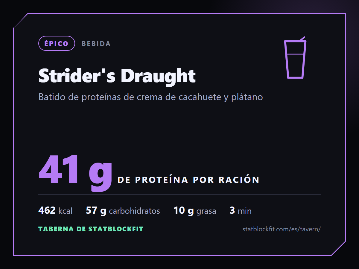 Strider's Draught: Batido de proteínas de crema de cacahuete y plátano, 41 g de proteína por ración