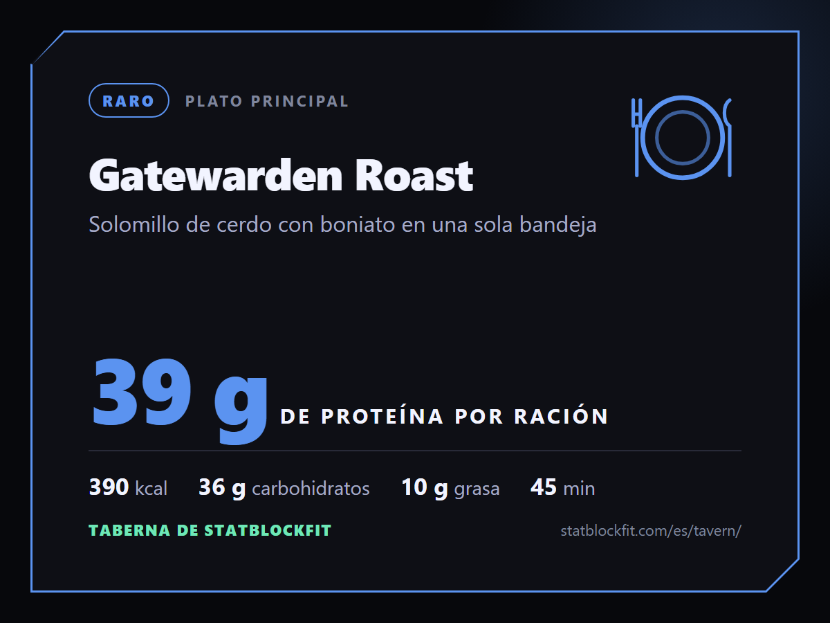 Gatewarden Roast: Solomillo de cerdo con boniato en una sola bandeja, 39 g de proteína por ración