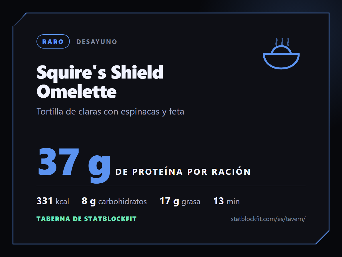 Squire's Shield Omelette: Tortilla de claras con espinacas y feta, 37 g de proteína por ración