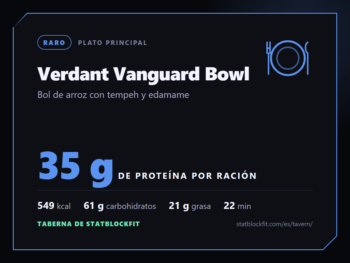 Verdant Vanguard Bowl: Bol de arroz con tempeh y edamame, 35 g de proteína por ración