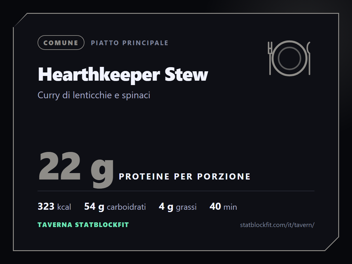 Hearthkeeper Stew: Curry di lenticchie e spinaci, 22 g di proteine per porzione