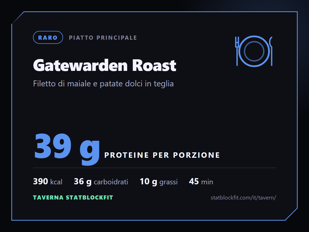 Gatewarden Roast: Filetto di maiale e patate dolci in teglia, 39 g di proteine per porzione