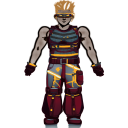 Ein gemalter Avatar: das Outfit „Tanktop“ auf der Statur „Massig“, mit der Frisur „Irokese“ und der Augenart „Visier“