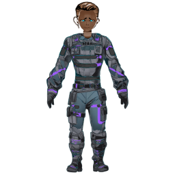 Ein gemalter Avatar: das Outfit „Weste“ auf der Statur „Schlank“, mit der Frisur „Fade“ und der Augenart „Natürlich“