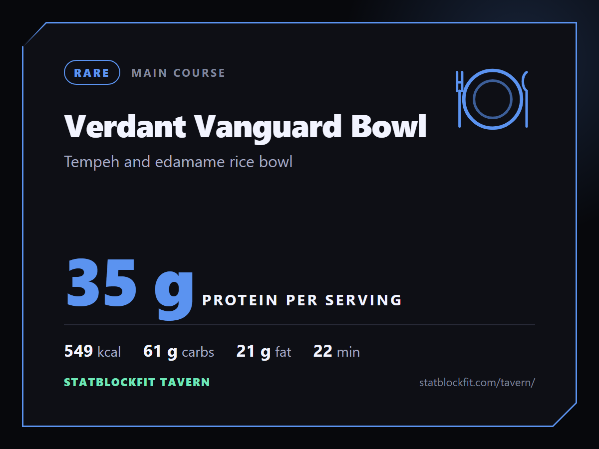 Verdant Vanguard Bowl: Tempeh and edamame rice bowl, 35 g protein per serving